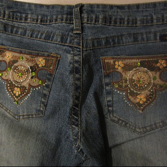 Angels Low Waist Wide Legged Y2K Embroidered Pocket Jeans - Picture 5 of 14